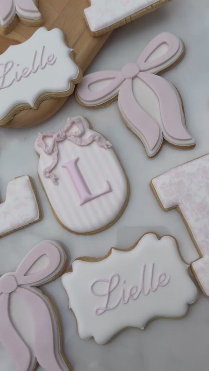 Toile bow themed cookie set pink - 2 dozen