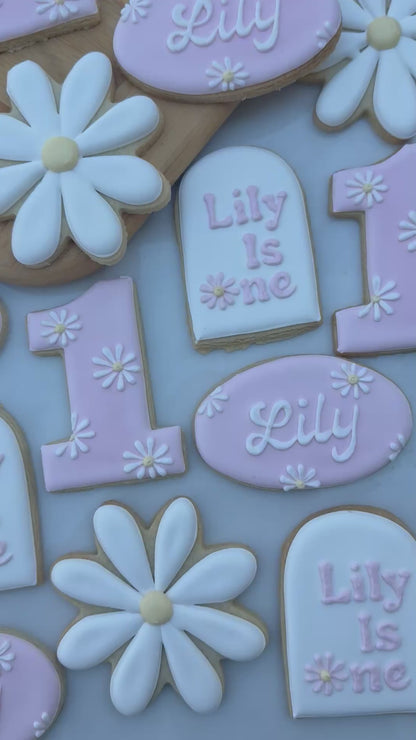 Daisy birthday themed cookies - 2 dozen